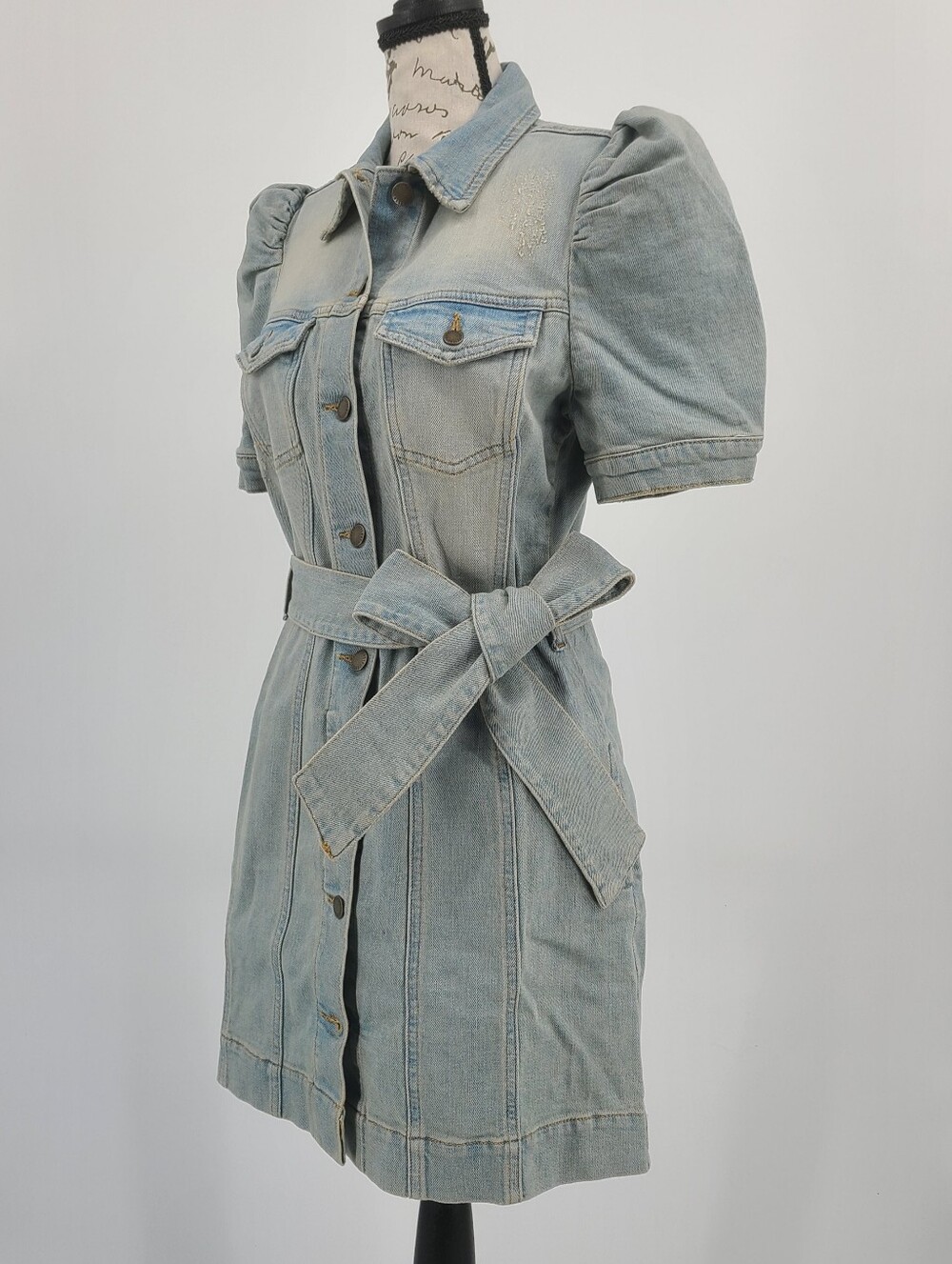 Retrofete Organic Cotton Light Wash Fall Denim Robin Mini Dress Size Large